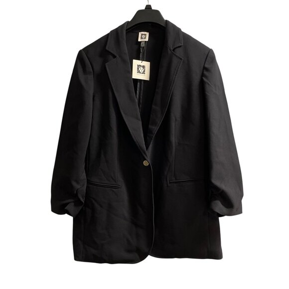 Anne Klein Blazer Womens XL Black One Button Jacket Office Capsule Minimalist - Picture 1 of 9